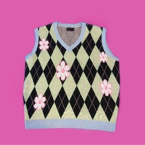 ASOS knitted argyle sweater vest with floral pattern